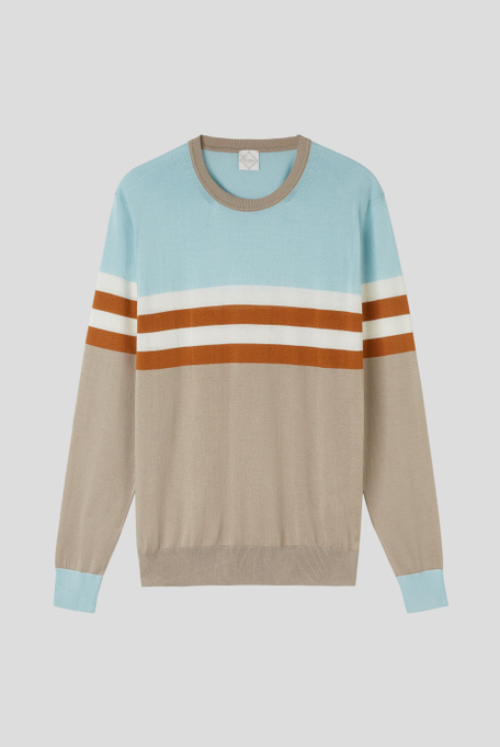 Long-sleeved crewneck in silk and cotton with colored bands - Knitwear | Pal Zileri shop online