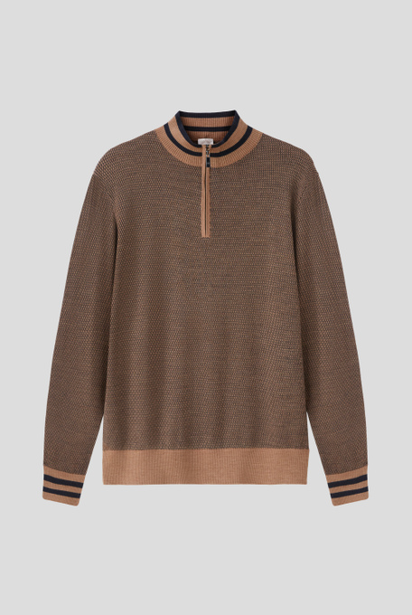 Zipped half-neck sweater in mixed wool with jacquard processing - Top | Pal Zileri shop online