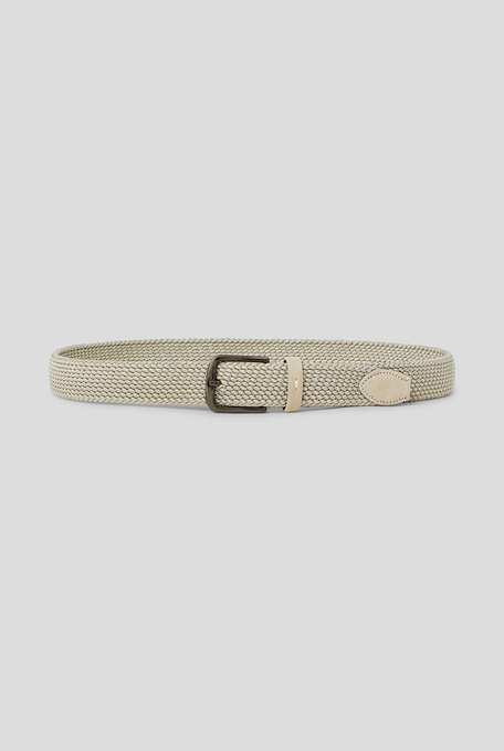 Braided elastic belt in viscose and rubber with leather details and ruthenium buckle - Highlights | Pal Zileri shop online