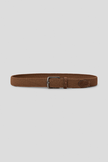 Braided elastic belt in viscose and rubber with leather details and ruthenium buckle - Leather Goods | Pal Zileri shop online