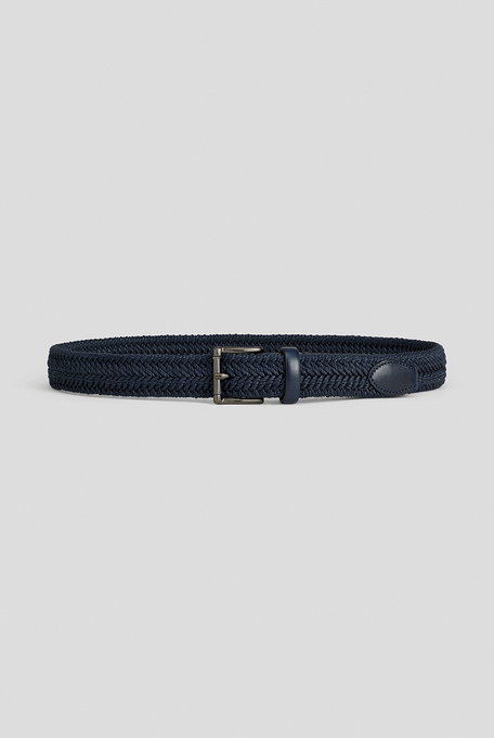 Woven elastic belt in cotton and viscose with leather details and ruthenium buckle - belts | Pal Zileri shop online