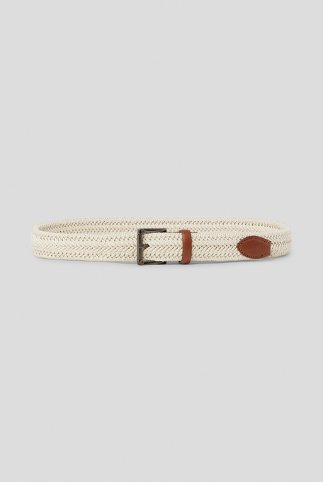 Woven elastic belt in cotton and viscose with leather details and ruthenium buckle - Highlights | Pal Zileri shop online