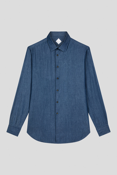 Pure cotton denim shirt with small collar and standard cuffs - Denim | Pal Zileri shop online