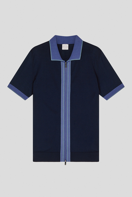 Short-sleeved polo-cardigan in silk and cotton with zip closure - T-Shirts and Polo | Pal Zileri shop online