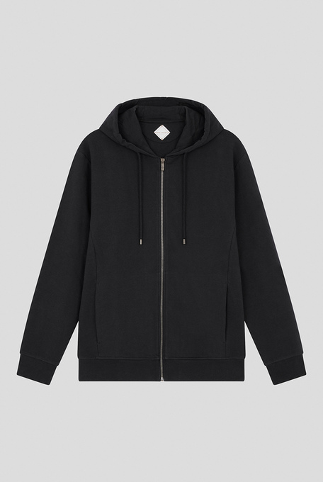Sweatshirt in stretch cotton with zip closure and adjustable hood | Pal Zileri shop online