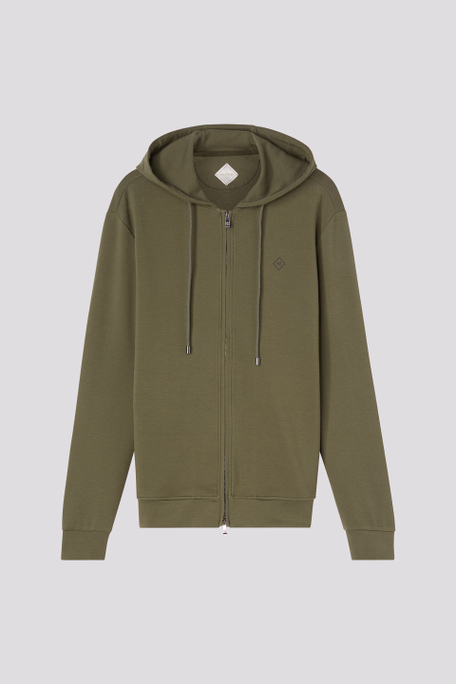 Sweatshirt in stretch cotton with zip closure, adjustable hood with drawstring - Knitwear | Pal Zileri shop online