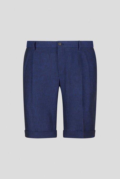 Pure linen Bermuda shorts with double waist pleats and turn-ups hem - Trousers | Pal Zileri shop online