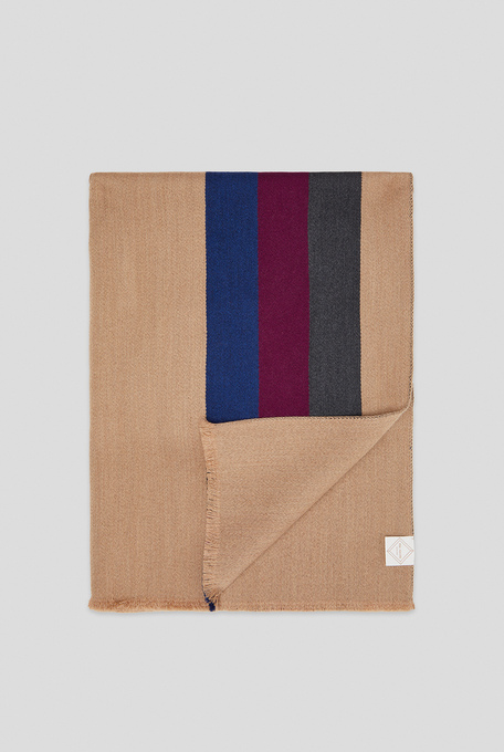 Wool scarf in beige with colored contrasting bands - Textiles | Pal Zileri shop online