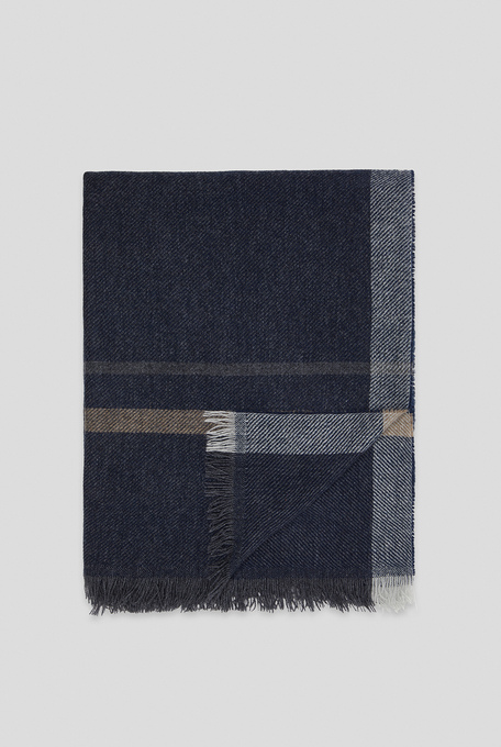 Scarf in navy blue with macro check motif in wool, silk and cashmere - Accessories | Pal Zileri shop online