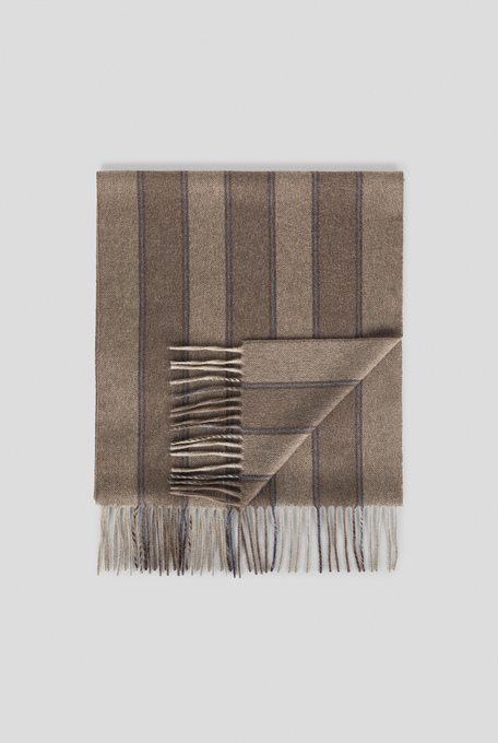 Pinstripe beige  scarf in cashmere with fringes - Scarves | Pal Zileri shop online
