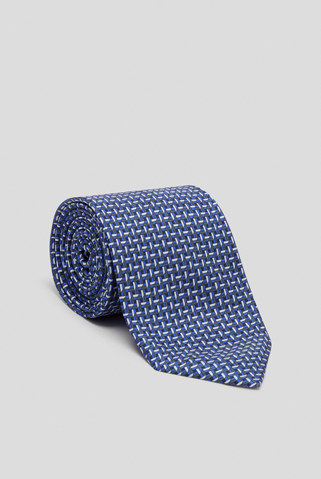 Printed silk tie in blue with 3D geometric pattern - Textiles | Pal Zileri shop online