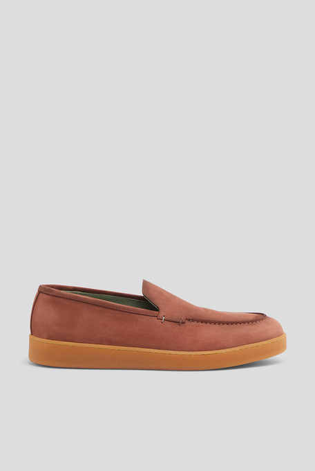 Loafers in nabuk in brick brown with rubber sole - Footwear | Pal Zileri shop online