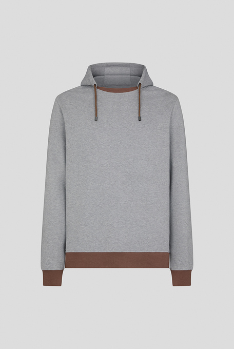 Felpa in cotone grigio con cappuccio e finiture marroni - Sweaters | Pal Zileri shop online
