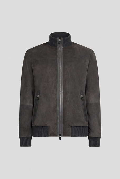 Bomber in goat suede grey with knitted finishes - Leather Jackets | Pal Zileri shop online