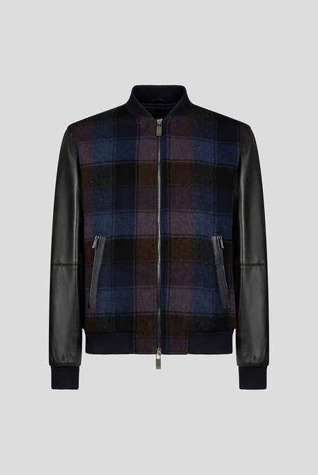Varsity jacket in checked wool and leather - Leather Jackets | Pal Zileri shop online