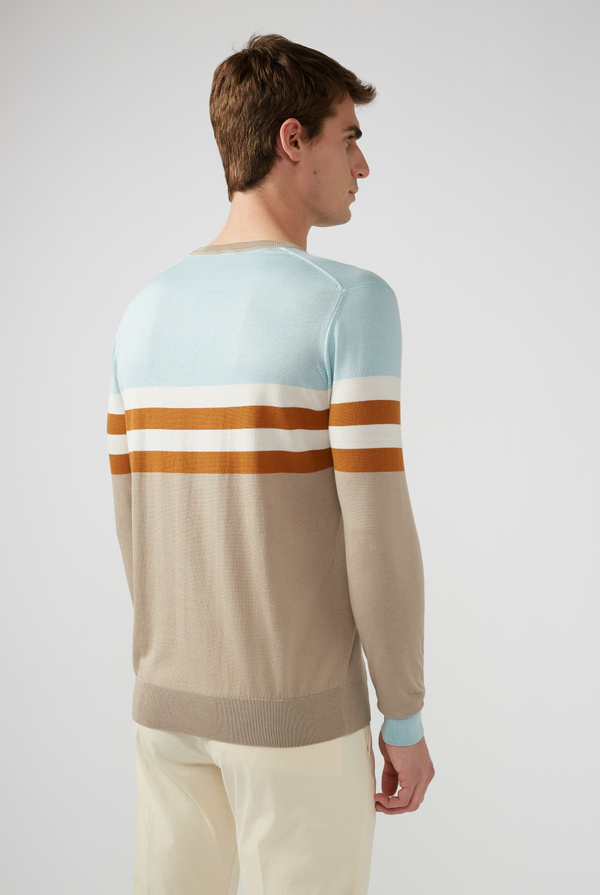 Long-sleeved crewneck in silk and cotton with colored bands - Pal Zileri shop online