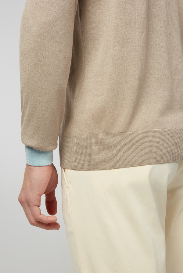 Long-sleeved crewneck in silk and cotton with colored bands - Pal Zileri shop online