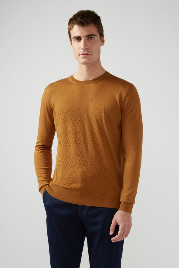 Long-sleeved crewneck in silk and cotton with 3D pattern - Pal Zileri shop online