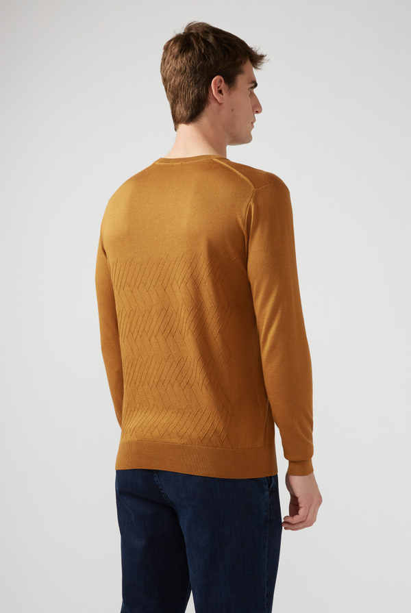 Long-sleeved crewneck in silk and cotton with 3D pattern - Pal Zileri shop online