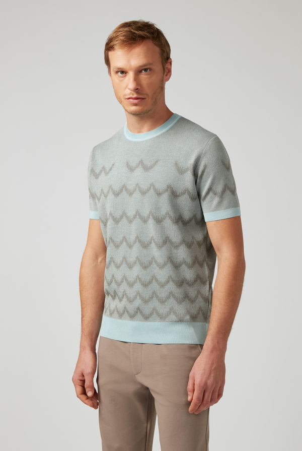 Jacquard knitted cotton and silk t-shirt - Pal Zileri shop online