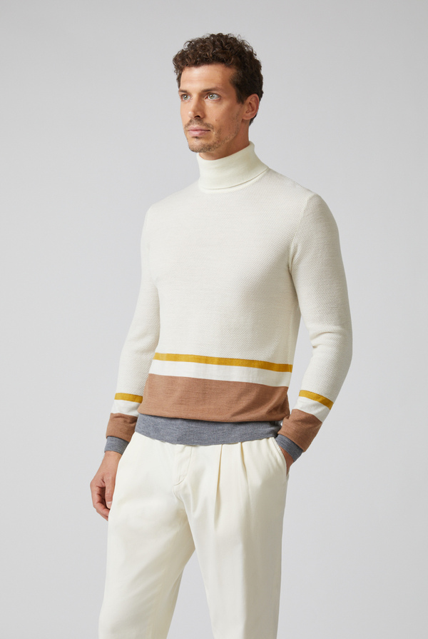 Turtleneck in mixed wool with contrasting bands - Pal Zileri shop online