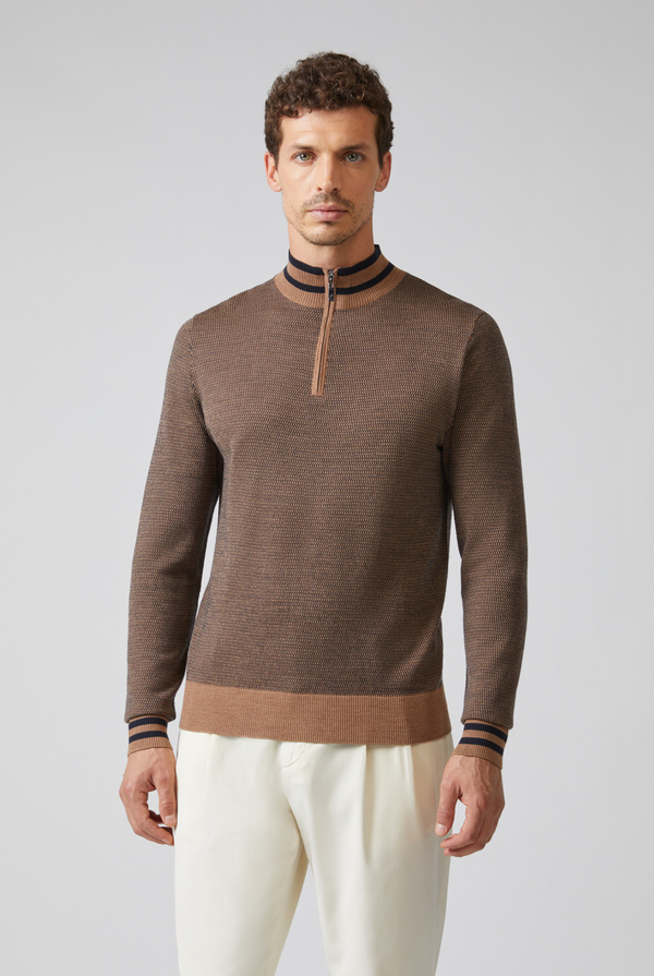 Zipped half-neck sweater in mixed wool with jacquard processing - Pal Zileri shop online