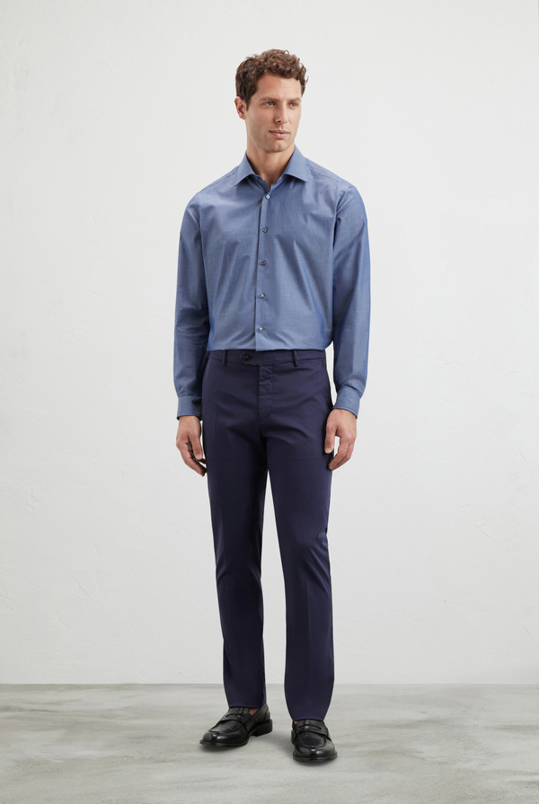 Pure chambray cotton shirt Milano collar - Pal Zileri shop online