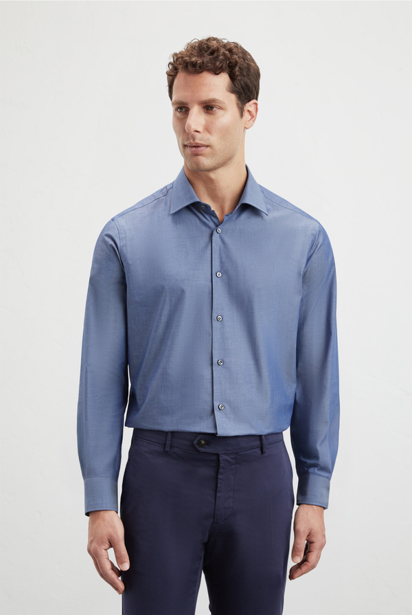 Pure chambray cotton shirt Milano collar - Pal Zileri shop online