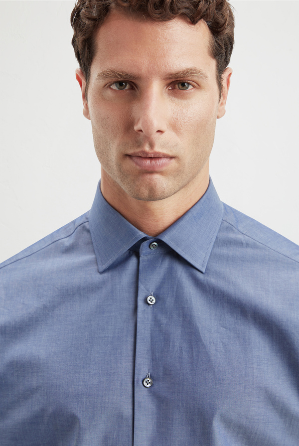 Pure chambray cotton shirt Milano collar - Pal Zileri shop online