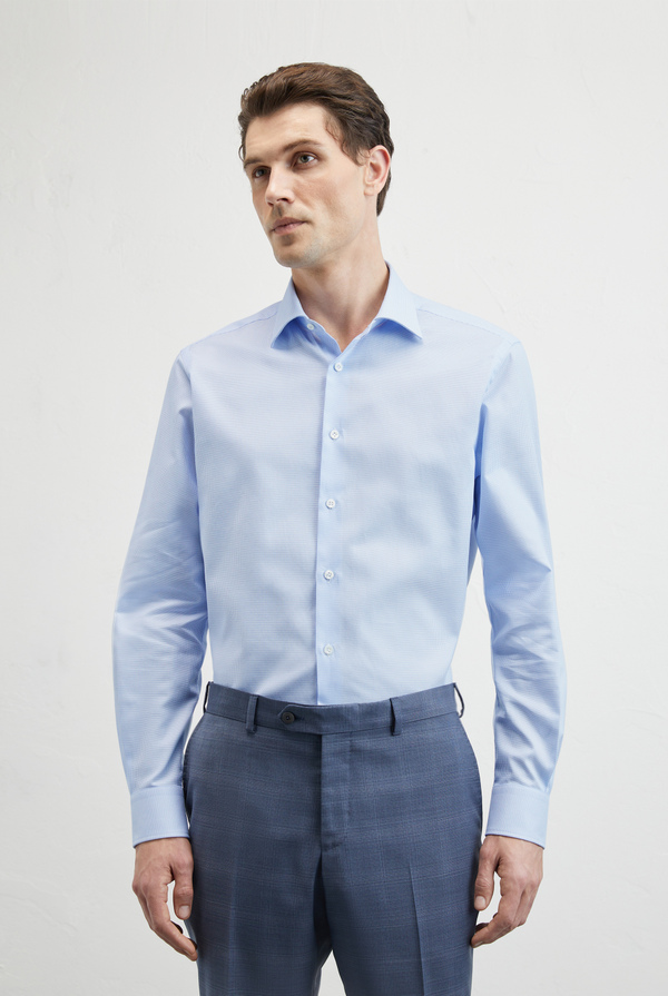 Pure cotton shirt Milano collar with micro pattern - Pal Zileri shop online