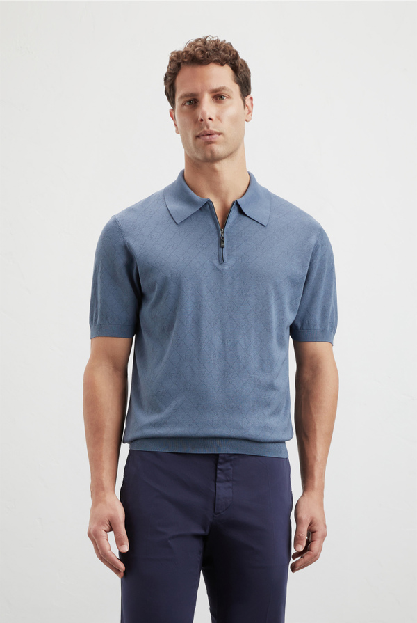 Knitted polo with PZ motif in silk and cotton - Pal Zileri shop online
