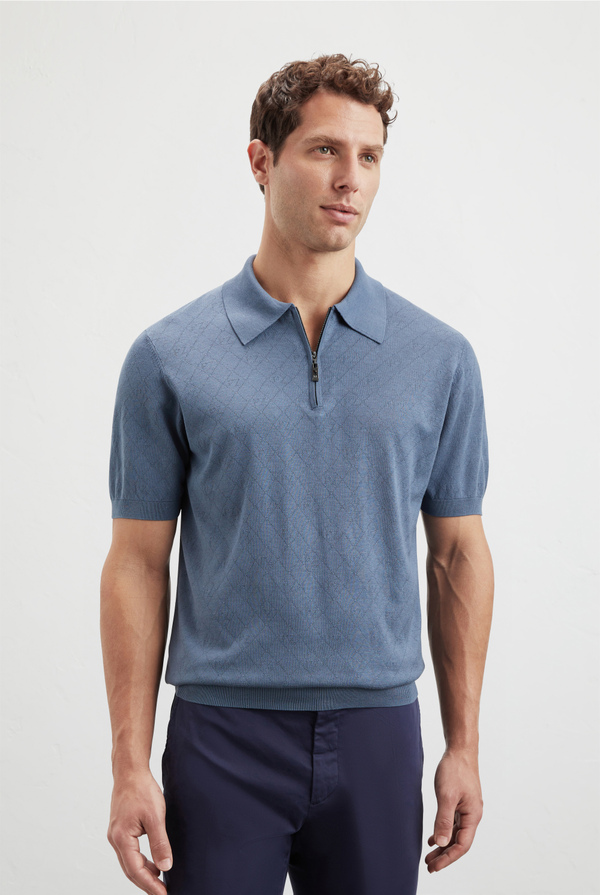 Knitted polo with PZ motif in silk and cotton - Pal Zileri shop online