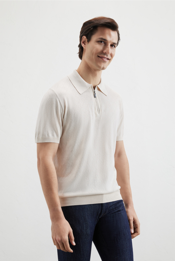 Knitted polo with PZ motif in silk and cotton - Pal Zileri shop online