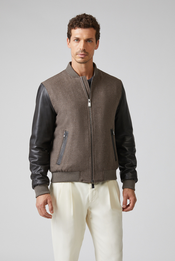 Varsity Jacket in pure wool with nappa leather sleeves - Pal Zileri shop online