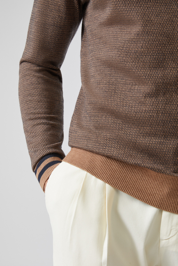 Zipped half-neck sweater in mixed wool with jacquard processing - Pal Zileri shop online
