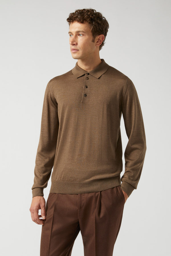 Long-sleeves polo in wool and silk with three buttons - Pal Zileri shop online