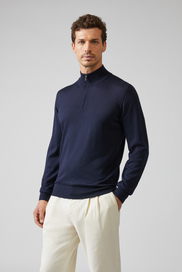 Zipped half-neck sweater in wool and silk - Pal Zileri shop online