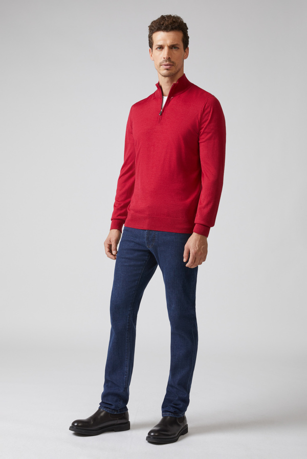 Zipped half-neck sweater in wool and silk - Pal Zileri shop online