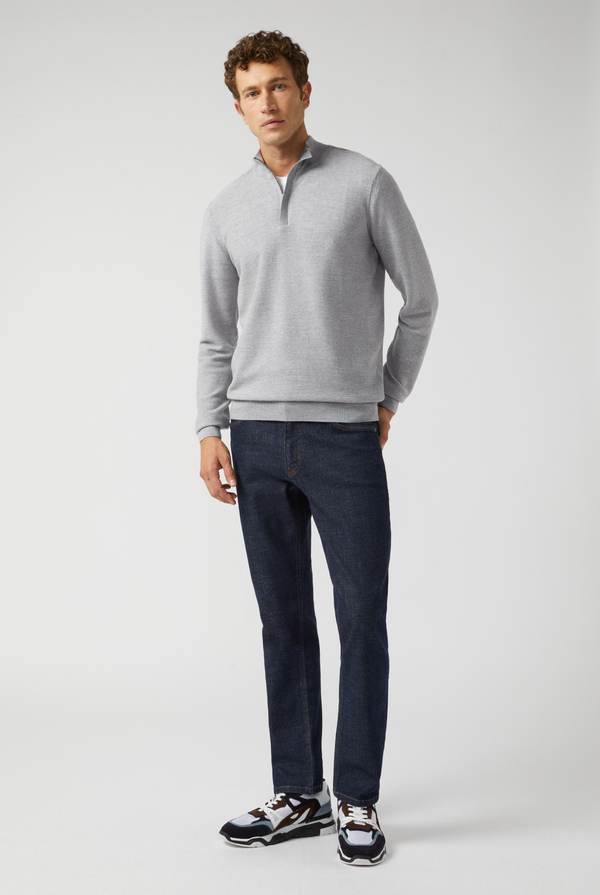 Zipped sweater in wool with stand up collar - Pal Zileri shop online