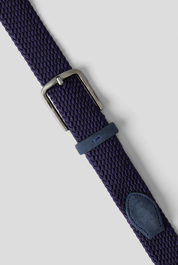 Braided elastic belt in viscose and rubber with leather details and ruthenium buckle - Pal Zileri shop online