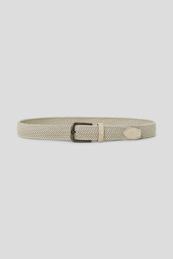Braided elastic belt in viscose and rubber with leather details and ruthenium buckle - Pal Zileri shop online
