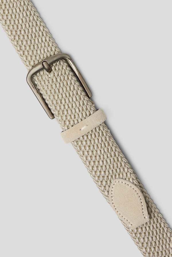 Braided elastic belt in viscose and rubber with leather details and ruthenium buckle - Pal Zileri shop online