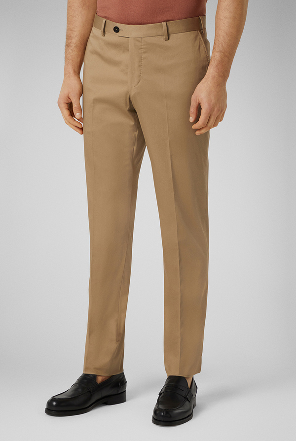 Regular fit trousers with single front pleat in stretch cotton - Pal Zileri shop online