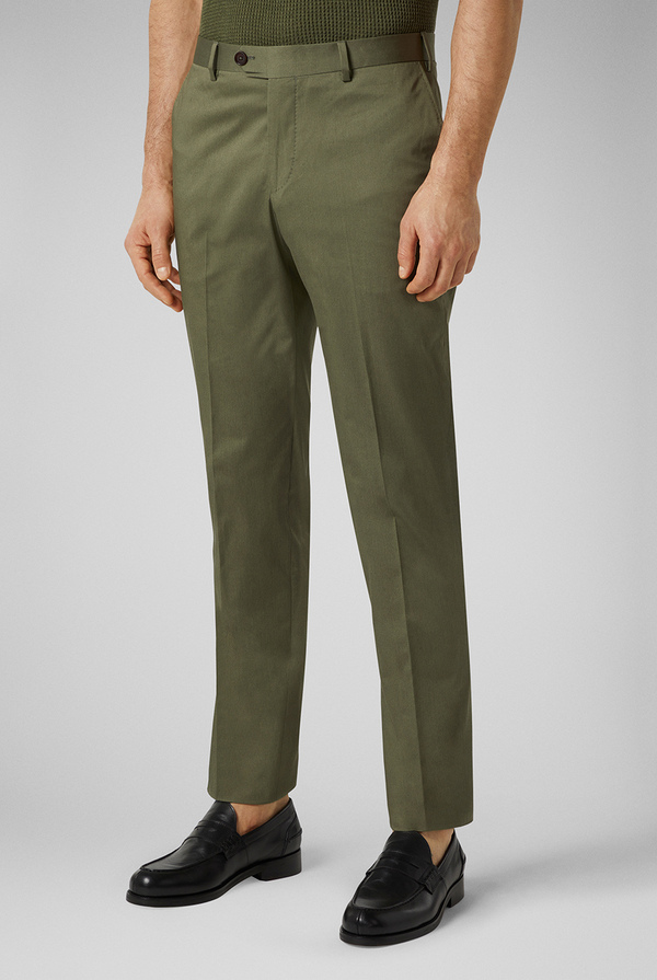 Regular fit trousers with single front pleat in stretch cotton - Pal Zileri shop online