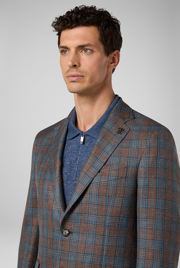 Fully unlined and deconstructed blazer from the Brera line in wool, silk and linen with a macro check motif - Pal Zileri shop online