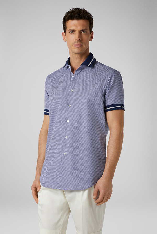 Short-sleeved cotton shirt with striped motif - Pal Zileri shop online