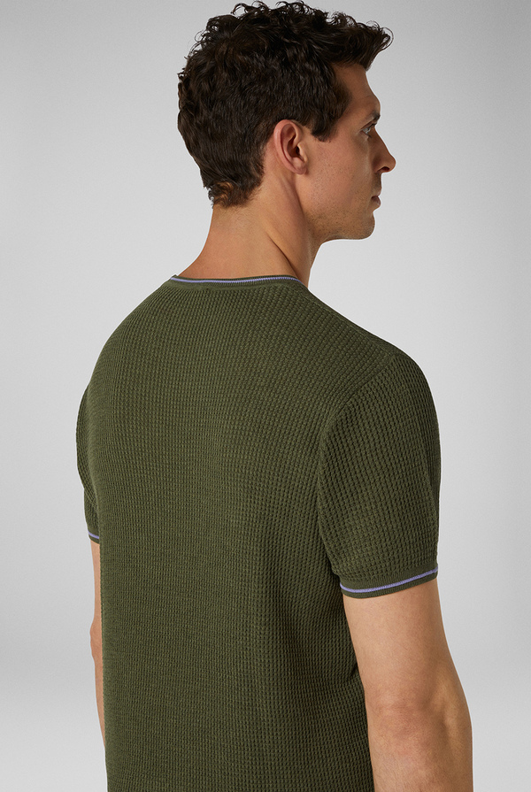 Pure cotton knit T-shirt with all-over small stitch work - Pal Zileri shop online