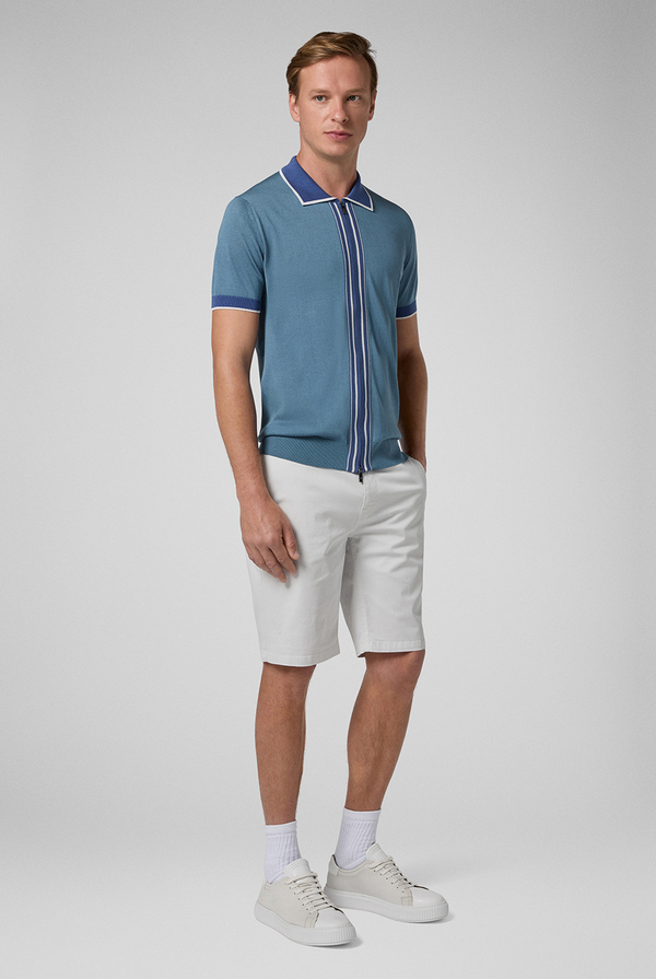 Short-sleeved polo-cardigan in silk and cotton with zip closure - Pal Zileri shop online