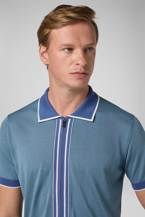 Short-sleeved polo-cardigan in silk and cotton with zip closure - Pal Zileri shop online