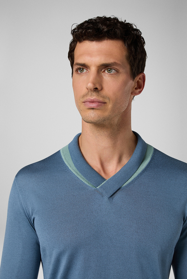 Maglia a maniche lunge in seta e cotone con collo a scialle - Pal Zileri shop online